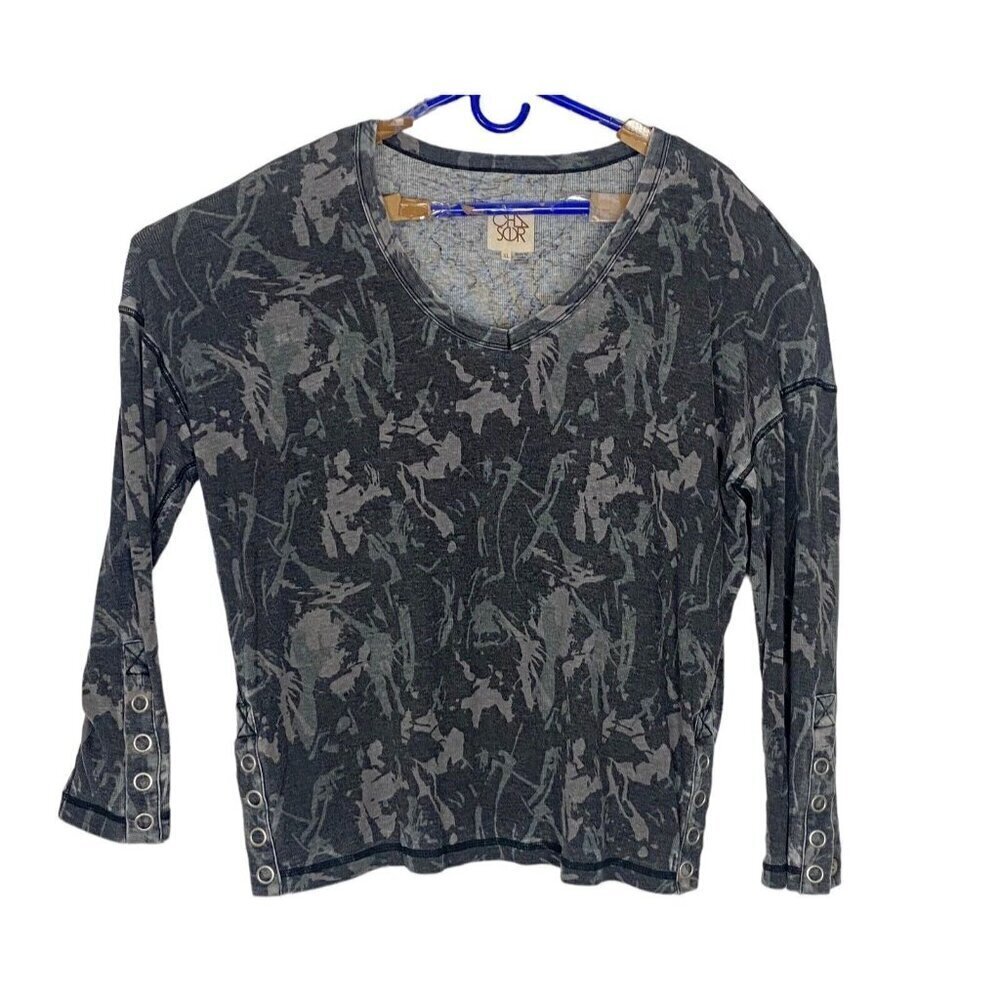 CHASER Men Long Sleeve V Neck Camo Print Thermal Shirt Sz XL Gray 73-5